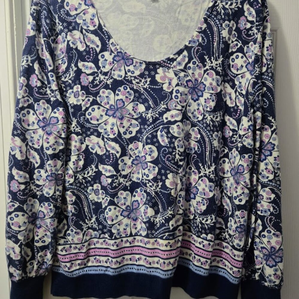 Talbots navy floral lightweight cotton blend sweater‎ top XL